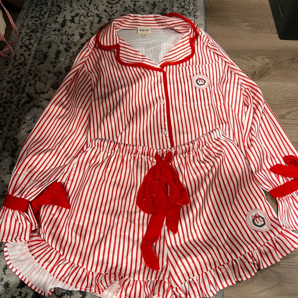 Peach Love California Red and White Striped Pajamas